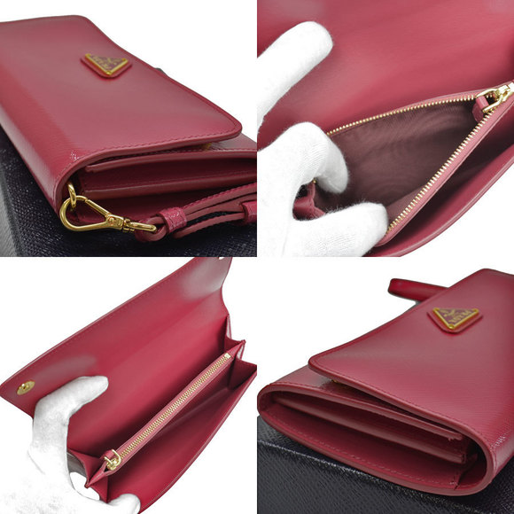 Prada triangle pink leather bifold long Wallet - Picture 1 of 3
